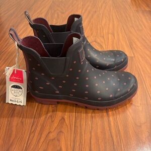 Joules Navy and Pink Polka Dot Rain Boots